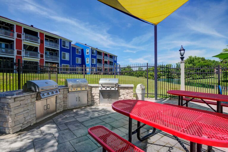 Entertain friends at our outdoor poolside grilling stations at McCauly Crossing Apartments in Blue Ash.